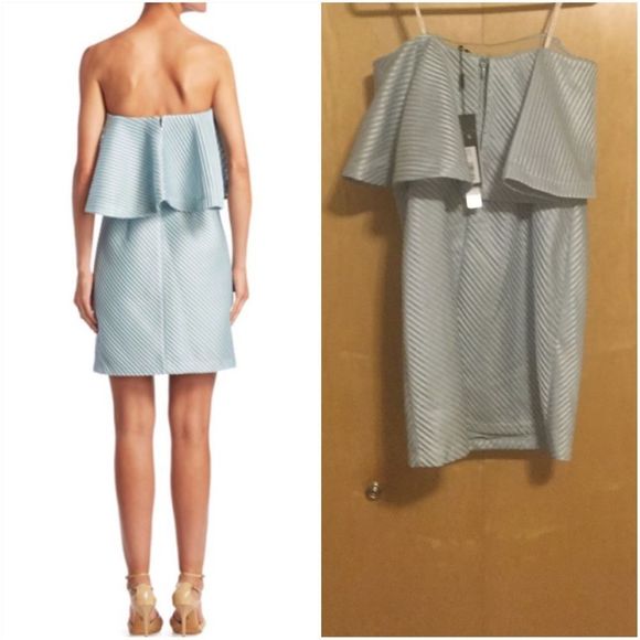 Halston Strapless Founce Dress Dew Cocktail - Picture 6 of 14